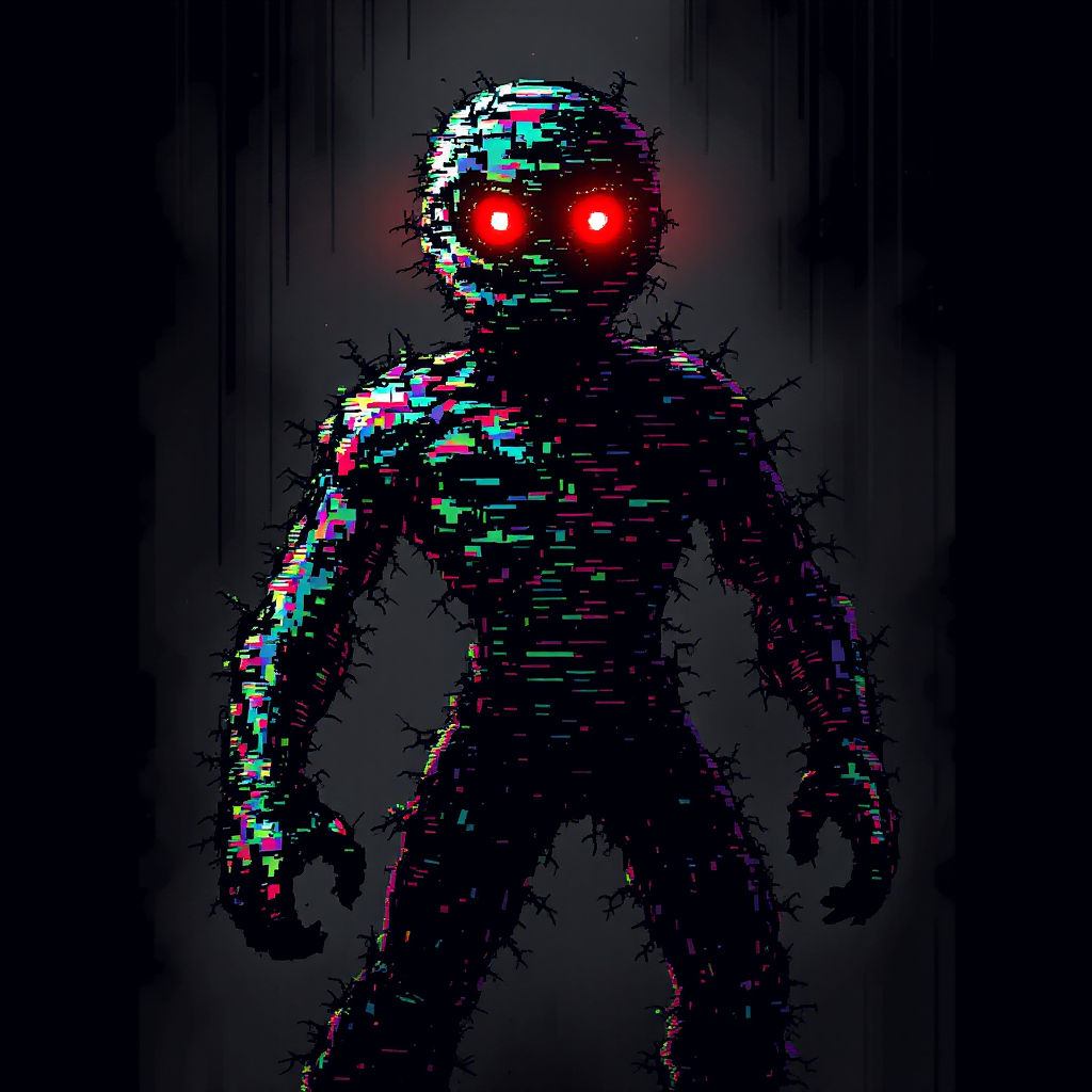 A distorted figure with glowing red eyes stands against a dark backdrop, embodying the quote's theme of being a tool, lacking autonomy and strength.