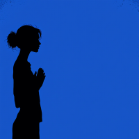 A silhouette of a person with hands clasped, set against a vibrant blue background, reflecting the quote about prioritizing one's own happiness over others'.