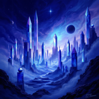 A captivating sci-fi landscape featuring towering blue crystals under a starry sky, embodying the complexity and richness of truth as suggested by the quote.