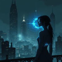 A silhouetted figure gazes at a glowing cityscape, embodying the essence of artistry and perception as suggested by the quote, An artist sees what others only catch a glimpse of.