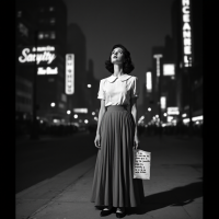 A woman stands in a dimly lit cityscape, gazing upward with a thoughtful expression, embodying the essence of uncertainty highlighted in the quote about life's unpredictability.