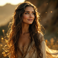 A serene woman with flowing hair and a dreamy expression stands bathed in golden sunlight, embodying the idea of living in the present despite the past.