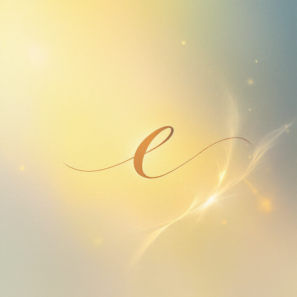 A soft, ethereal background in gentle blues and golds features a graceful, cursive letter e, embodying the essence of capturing a moment before it exists.