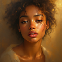 A close-up portrait of a young woman with curly hair and glowing skin, exuding warmth and thoughtfulness, reflecting the essence of valuing time and life's moments.