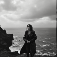 A woman stands confidently on a rocky cliff overlooking the ocean, embodying the quote, Courage is not the absence of fear, but the determination to move forward despite it.