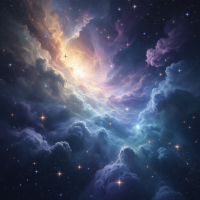 A vibrant, ethereal portrayal of a cosmic scene filled with swirling galaxies, colorful nebulae, and countless stars, reflecting the complexity of thoughts as described in the quote.