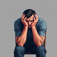 A weary man sits with his head in his hands, embodying the quiet fatigue that dims anger and silences questions and answers over time.