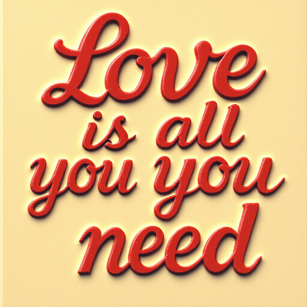 The image features the text Love is all you need in bold, red lettering against a soft yellow background, conveying a message of love and connection.