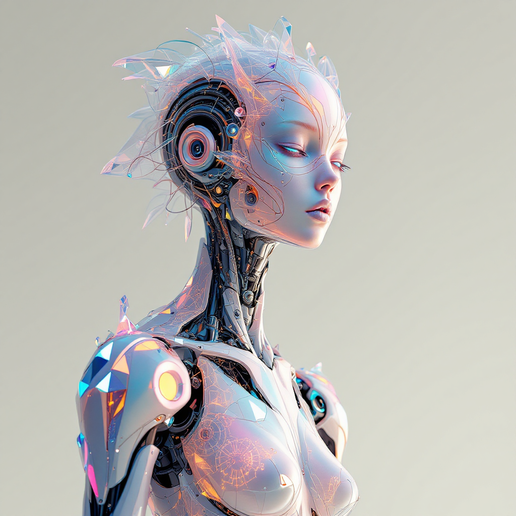 A futuristic, humanoid figure with an intricate metallic surface and glowing accents gazes ahead, embodying the essence of the quote, You are not a creature of the night; you are the dawn.