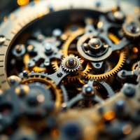 A close-up of intricate metallic clock gears interlocking harmoniously, symbolizing movement and progress in response to the quote about the necessity of moving with the world.