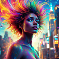 A vibrant, confident woman stands in a neon cityscape, her colorful hair reflecting her dynamic spirit, embodying the quote: You will never be just a footnote in someone else's story.