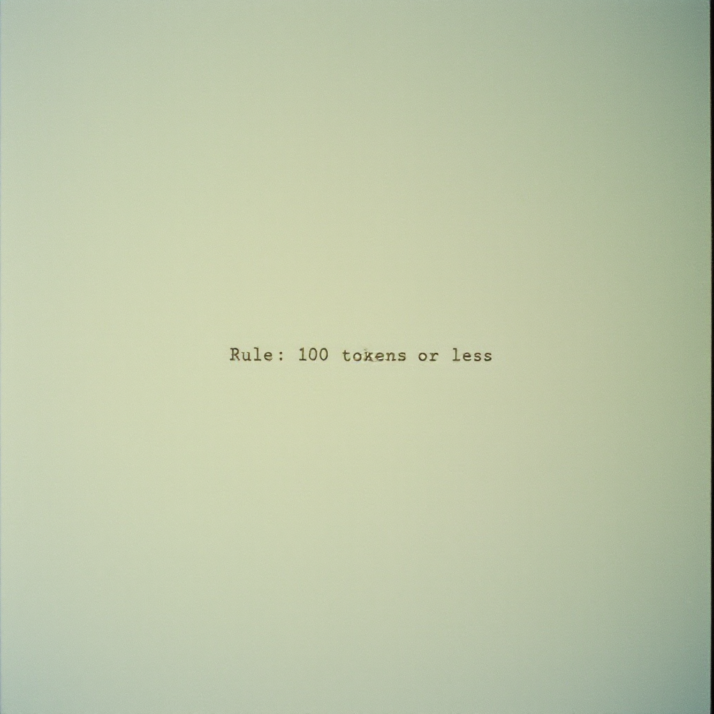 A minimalistic image features the text, Rule: 100 tokens or less, against a soft, light background, echoing the reflection on the purpose of rules from the quote.