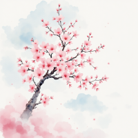 A delicate cherry blossom tree rises amidst soft pink and blue clouds, embodying the quote: In chaos, there is beauty; in order, there is only tyranny.