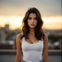 A young woman stands confidently on a rooftop at sunset, embodying the essence of bravery as she faces the horizon, reflecting the quote about courage amidst fear.