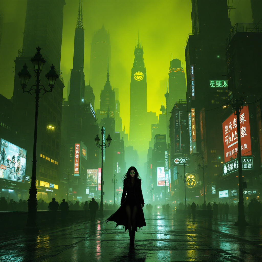 A silhouetted figure stands in a neon-lit cityscape, shrouded in green mist, embodying the notion that every story, even those whispered in shadows, deserves to be heard.