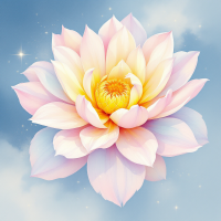 A soft pastel lotus flower blooms against a serene blue sky, symbolizing the quote Life is a flower of which love is the honey, radiating beauty and tranquility.