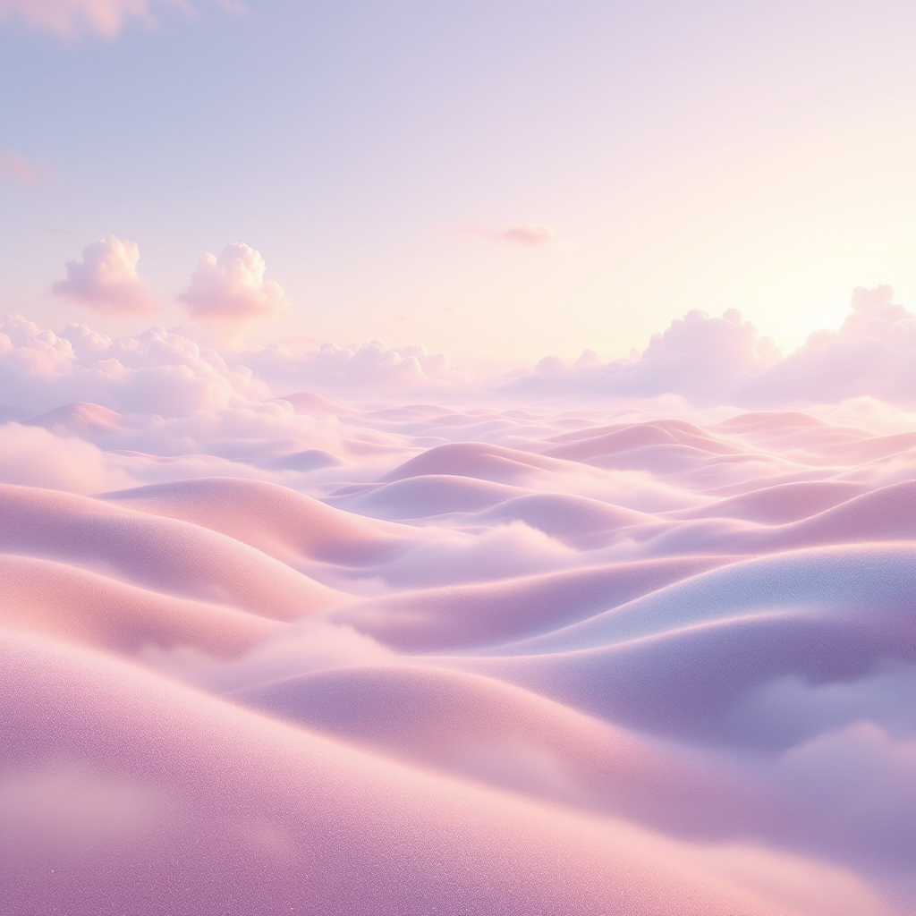 A soft, undulating landscape of pink and lavender hues, with fluffy clouds above, captures the essence of a story’s pause, reflecting the quote about the absence of true endings.