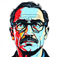 A stylized, colorful portrait of a serious man with glasses and a mustache, conveying a sense of intelligence and resilience, reflecting on his challenging experiences.