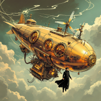 A gleaming golden airship soars through a dynamic sky filled with swirling clouds, evoking themes of ambition and forward momentum from the quote about trajectory and results.