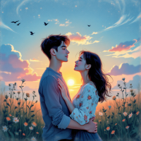 A couple embraces in a sunlit field, surrounded by flowers at sunset, embodying the sentiment that friendship thrives on shared memories, unaffected by time or distance.