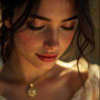 A close-up of a young woman with soft makeup and long eyelashes, lost in thought, embodying the theme of strength intertwined with vulnerability.