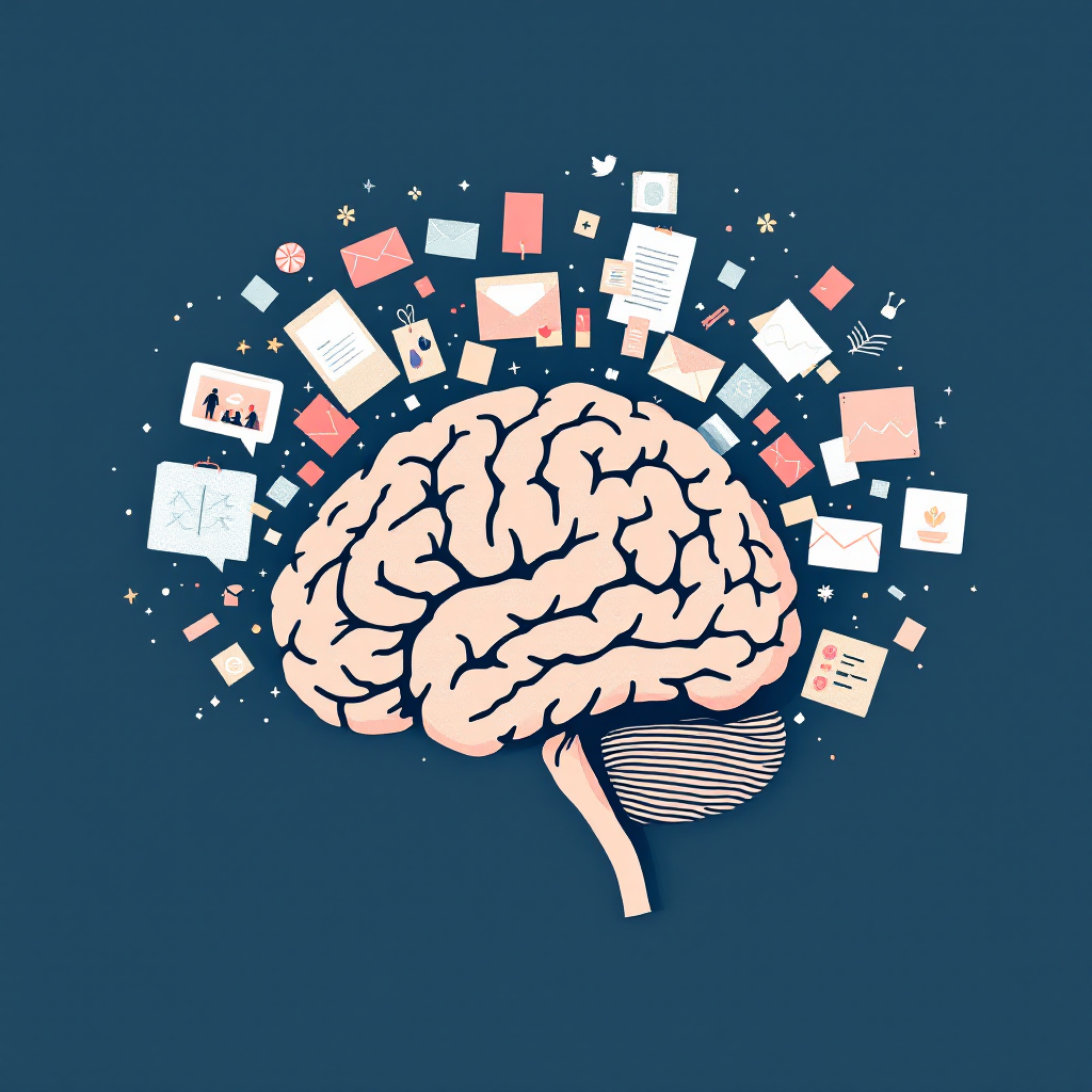 An illustration of a stylized brain surrounded by colorful icons representing memories, emphasizing the quote about the importance and betrayal of memory.