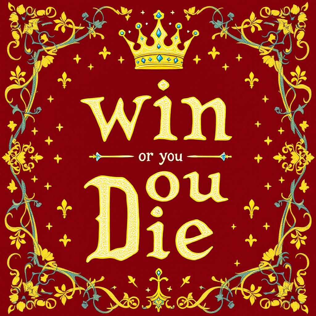 A decorative design featuring the words Win or you Die with a crown above, surrounded by ornate floral patterns, inspired by the quote from Game of Thrones.