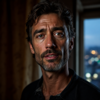 A close-up portrait of a man with tousled hair and intense eyes, capturing a moment of reflection, embodying the idea that people reveal their true selves over time.