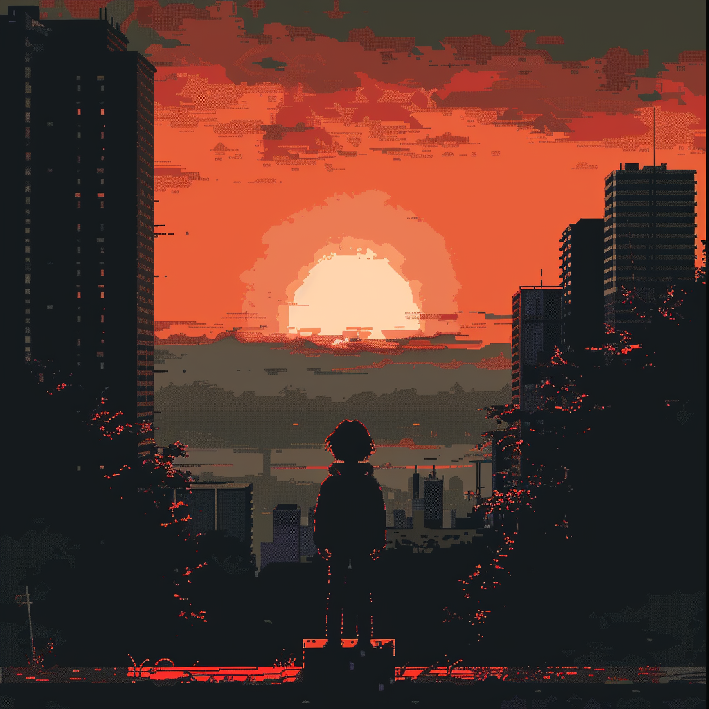 A silhouetted person stands in front of a cityscape at sunset, evoking the hope of a new day with no mistakes in it, inspired by the book quote: Isn't it nice to think that tomorrow is a new day with no mistakes in it yet?