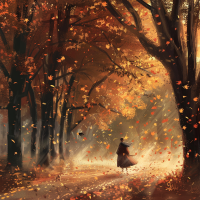 A person walks through a forest adorned with vibrant autumn leaves, inspired by the quote: I'm so glad I live in a world where there are Octobers.