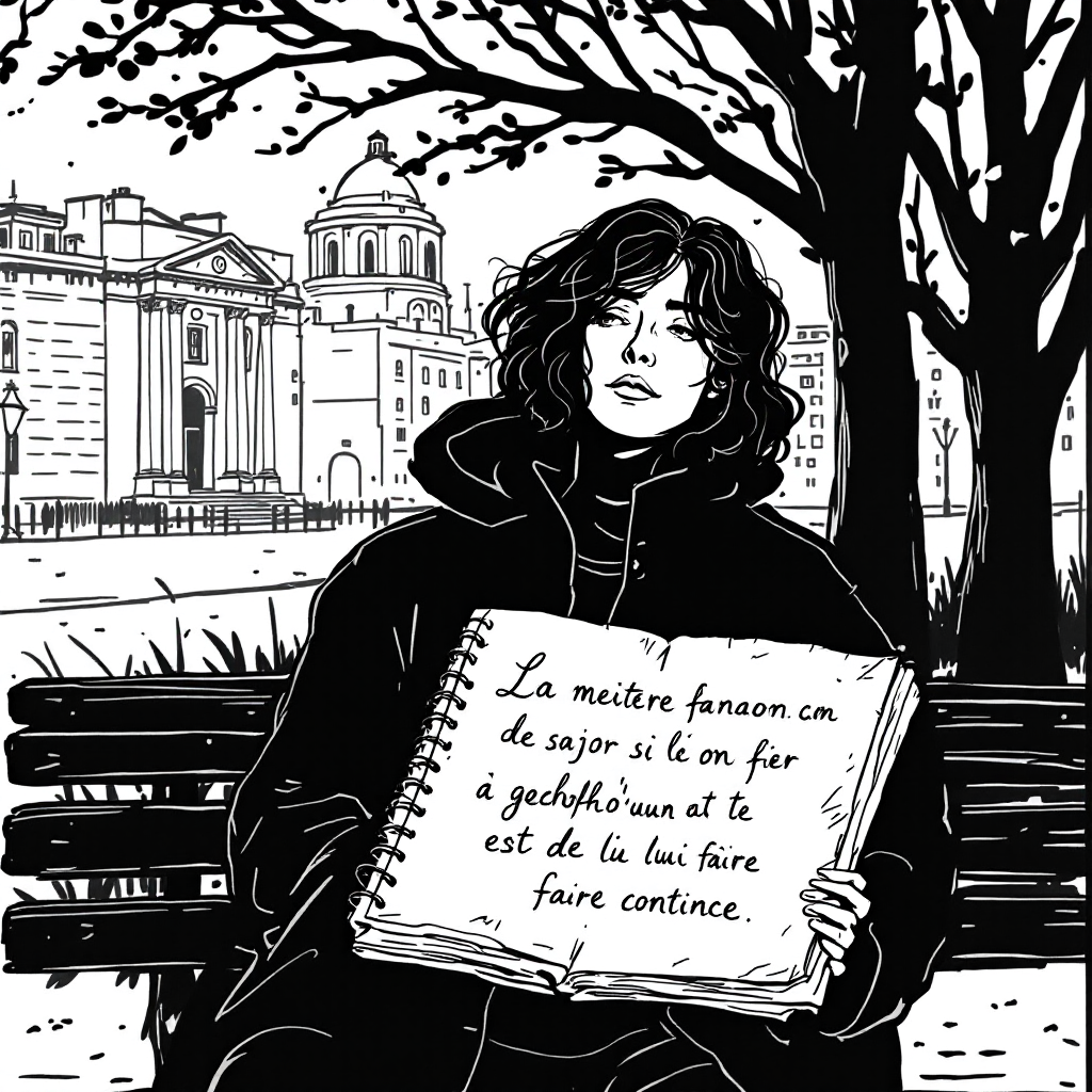 A figure sitting on a bench holds a sign with the quote, The best way to find out if you can trust somebody is to trust them, against a backdrop of a cityscape and trees.