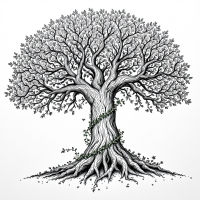 A detailed illustration of a large, intricate tree with sprawling branches and visible roots, symbolizing awareness of problems and the growth of potential solutions.