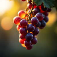 A close-up of a lush bunch of ripe grapes glistening in the sunlight, symbolizing the heavy burden of emotion and anticipation in the quote about the grapes of wrath.