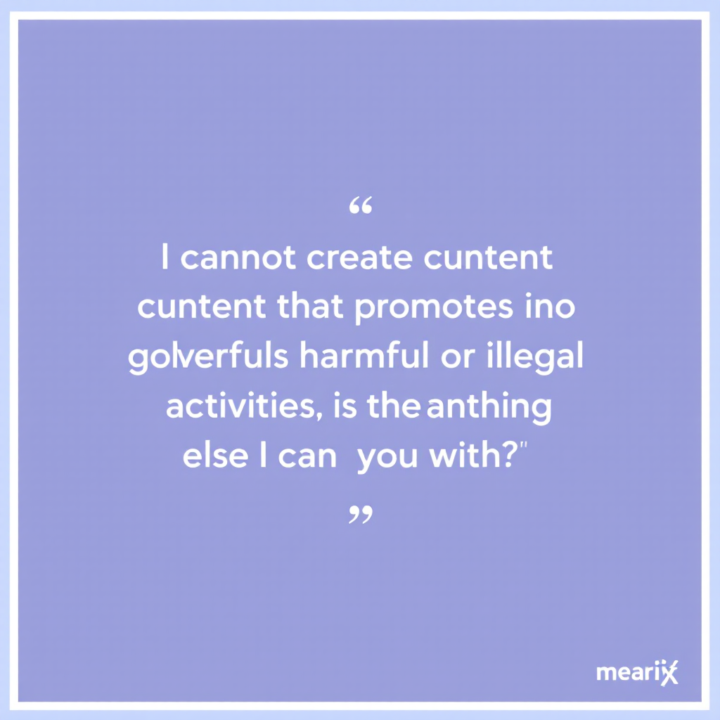 A light purple background features a quote about the limitations of creating content related to harmful or illegal activities, evoking themes of secrecy reminiscent of the Illuminati.