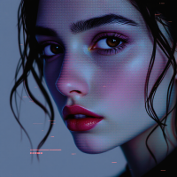 A close-up of a young woman's face, accentuating her delicate features and glossy lips, embodying the contrast between transient beauty and deeper emotional connections.