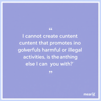 A light purple background features a quote about the limitations of creating content related to harmful or illegal activities, evoking themes of secrecy reminiscent of the Illuminati.