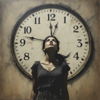 A woman gazes upwards at an antique clock, symbolizing self-reflection and the passage of time, embodying the quote, If you can’t change a system, change yourself.