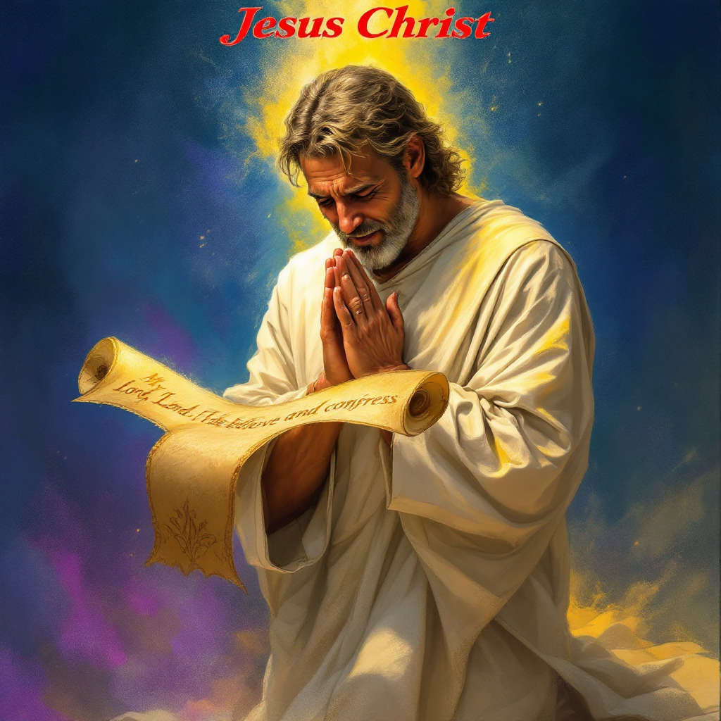 A solemn figure of Jesus Christ, dressed in a white robe, kneels in prayer, surrounded by ethereal light, embodying deep faith and emotion, reflecting on the heartfelt quote about belief and weeping.