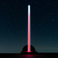 A stark, illuminated pole stands against a starry night sky, its red and white lights contrasting with the darkness, embodying the duality of reality and aspiration in writing.