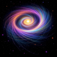 A vibrant, swirling galaxy illuminates a dark cosmic background, symbolizing the complexity and beauty of consciousness as an interpretation of our computations.