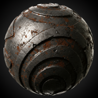 A spherical steel carapace with a rotating, shifting surface, marked by scratches and rust, showing wear from long burial.