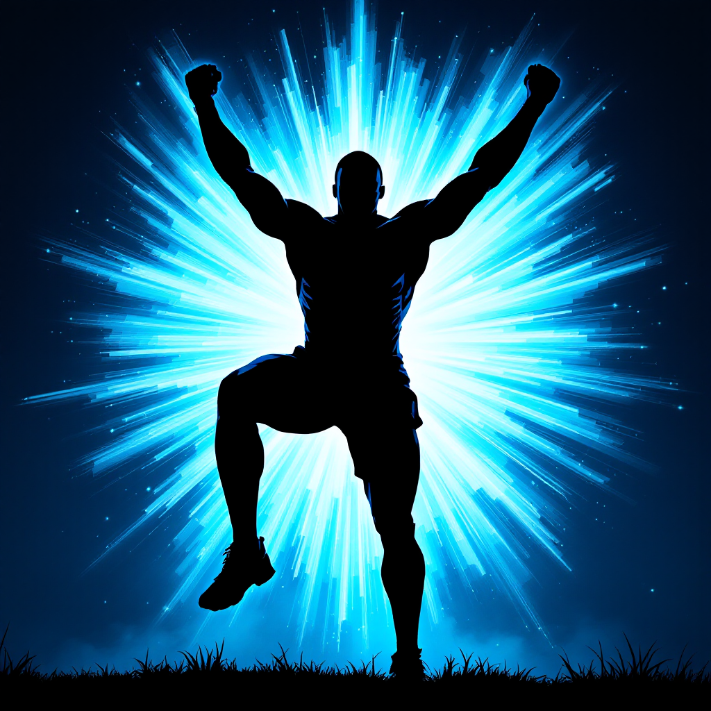 A silhouetted figure triumphantly raises their arms against a vibrant blue explosion, embodying the quote, Winners are not afraid of losing. But losers are.