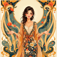 A confident young woman in a floral dress stands with open arms against a vibrant, ornate backdrop, embodying the spirit of the quote: To be a great player, you have to be a great person.