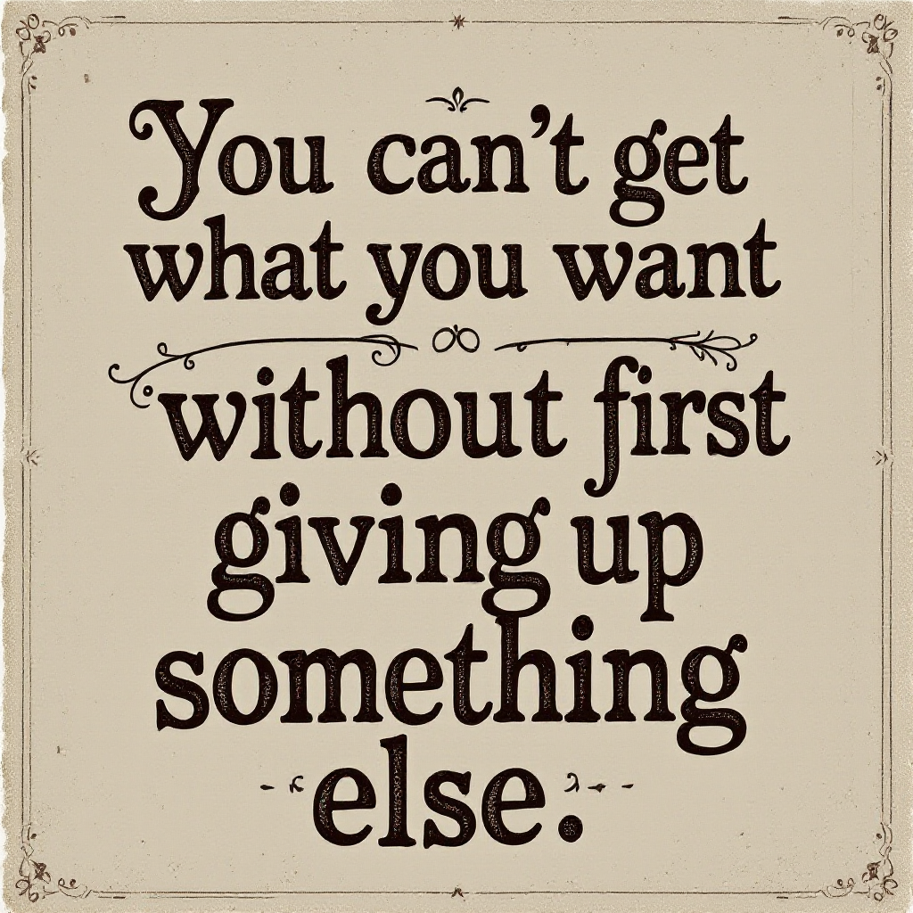 A vintage-style text image featuring the quote, You can’t get what you want without first giving up something else, presented in bold, decorative letters on a cream background.