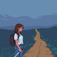 A determined young woman stands by a winding dirt path under a twilight sky, embodying the quote, It’s never too late to choose a different path, as she contemplates her journey ahead.