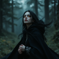 A dark figure with glowing eyes stands in a misty forest, embodying solitude and longing, reflective of the quote's desire for authentic connections beyond facades.