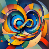 A vibrant abstract illustration featuring a central infinity symbol surrounded by swirling colors and dynamic shapes, embodying the concept of infinity as an experience.