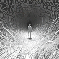 A lone figure stands in a swirling tunnel of white lines, evoking the profound awareness of ordinary life described in a quote about the overwhelming nature of existence.