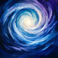 A swirling galaxy of cosmic hues in shades of blue and violet, radiating light at its core, embodying the idea of the unknown as a canvas for our stories.