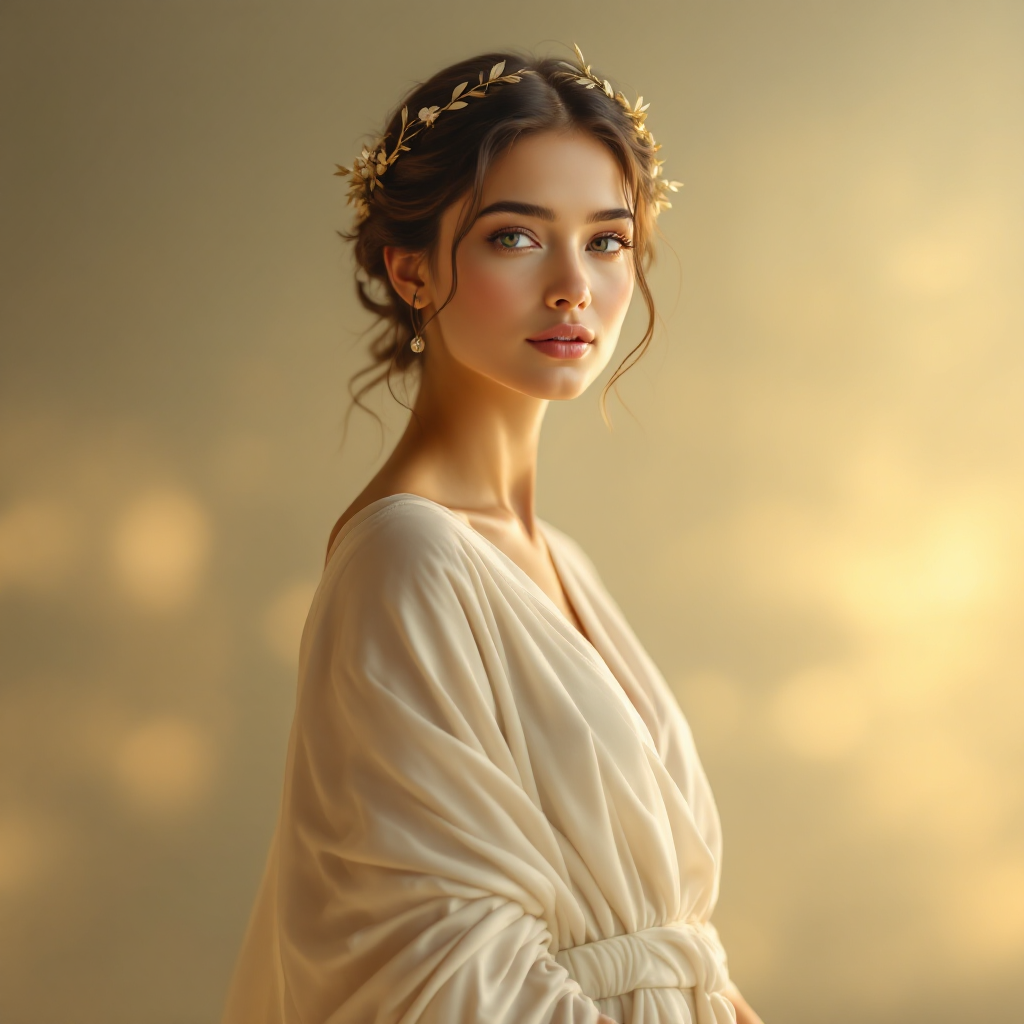 A serene portrait of a young woman, adorned with a golden headpiece, gazing confidently into the distance, embodying the spirit of individuality and the beauty of being different.